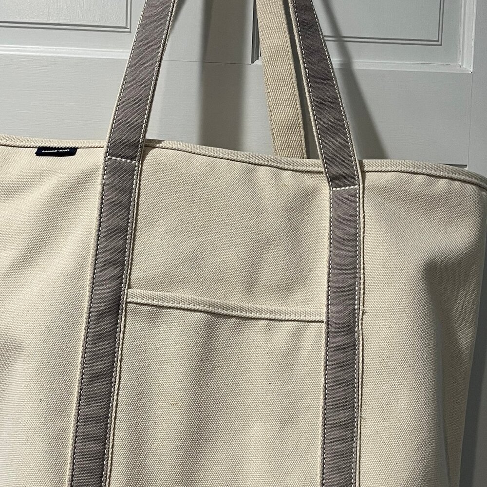 Land's End Natural 5 Pocket Open Top Canvas Tote Bag